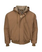 Men's Tall Insulated Brown Duck Hooded Jacket with Knit Trim