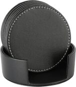 4" Leather 6-Coaster Set with Holder