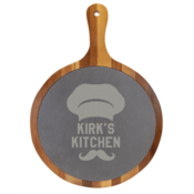 10 1/2" x 14 1/2" Round Acacia Wood/Slate Serving Board with Handle